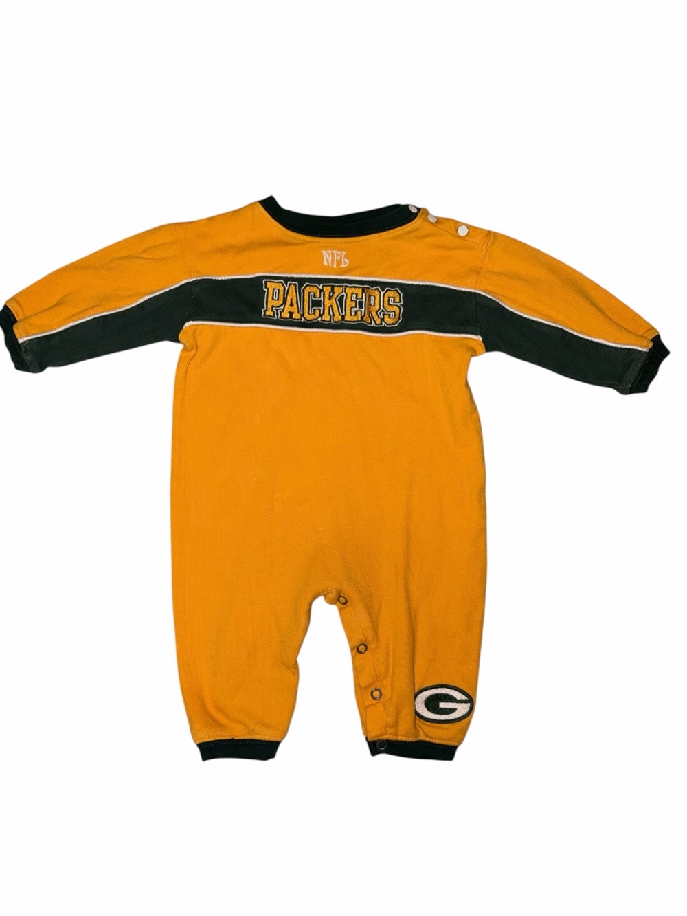 EUC Vintage NFL Green Bay Packers Green & Gold Baby One-Piece Romper 12 months